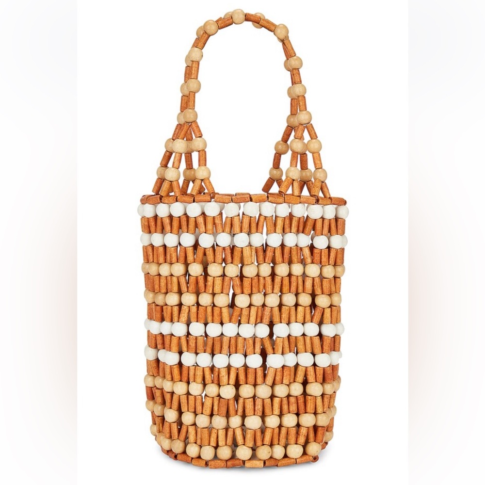 l*space Beaded Tote Bag in Natural and White